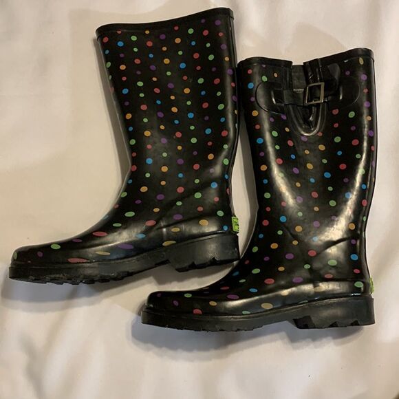 Western chief size 6 polkadot rubber boots with adjustable calf - Picture 3 of 10